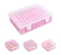 Organiseur de perles, boîte de rangement divisée en plastique avec 30 mini compartiments pour bijoux, perles, rose