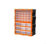 Organiseur de pièces en plastique avec 18 ou 39 tiroirs, boîte de rangement en ABS transparent pour vis, écrous, boulons, armoire à outils empilable avec séparateurs réglables et étiquette (orange, 39