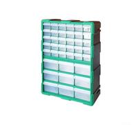Organiseur de pièces en plastique avec 18 ou 39 tiroirs pour le rangement du matériel avec séparateurs réglables et design transparent en orange, bleu, noir ou vert (vert, 39 tiroirs)
