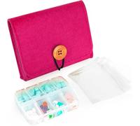 Organiseur de pilules de voyage en feutre, boîtier compact rose avec pochettes et bouton en bois, rangement pour sac à main, voyages, format léger, 7 jours