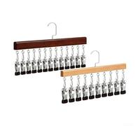 Organiseur de placard à suspendre avec 12 clips, support vertical en métal et bois pour écharpes, jupes, ceintures, crochet rotatif à 360 degrés pour petites armoires, couleur rétro (vintage + naturel