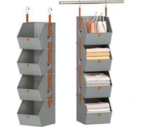 Organiseur de placard à suspendre extra large, 4 compartiments, système de rangement renforcé avec séparateurs, bacs de rangement en tissu pour la maison, le dortoir, le camping-car, les pulls, les