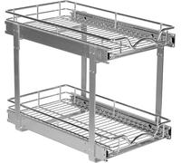 Organiseur de placard coulissant à 2 niveaux avec cadre en acier robuste, étagères coulissantes à extension complète, peut supporter 45,4 kg, facile à installer pour cuisine, garde-manger et sous