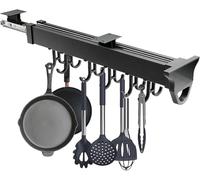 Organiseur de placard coulissant, étagère de cuisine coulissante avec crochets, support polyvalent, porte-gobelet, rangement pour balai - Solution d'économie d'espace pour la maison ou le bureau