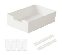 Organiseur de placard extensible, 31,5 x 21,5 x 9 cm, blanc, tiroir télescopique avec rail coulissant, boîte de rangement extensible, tiroir coulissant en plastique pour armoire, armoire de cuisine