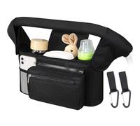 Organiseur de poussette pour bébé, sac de landau, 2 porte-gobelets isothermes, grande capacité, poche zippée amovible, bandoulière réglable et crochets antidérapants - S'adapte à n'importe quel guidon