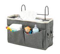 Organiseur de rangement à côté du lit - Poche réglable pour accrocher au lit, chariot portable avec plusieurs compartiments | Support pour biberons et couches pour chambre d'enfant