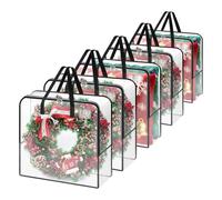 - Organiseur de rangement : boîte de rangement étanche transparente à 5 pièces, empilable, poignée portable, boîte de décoration de Noël, support de couronne de grande capacité