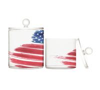 Organiseur de rangement en plastique transparent brossé avec couvercle, motif drapeau abstrait des États-Unis, petits bacs de rangement décoratifs pour cotons-tiges, cotons-tiges, cure-fil, trombones