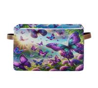 Organiseur de rangement en tissu avec papillons violets, bacs de rangement rectangulaires pliables pour l'organisation