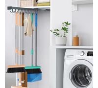 Organiseur de rangement multifonction pour balai coulissant et serpillère avec crochet coulissant à double rangée réglable pour l'organisation du garage et du placard