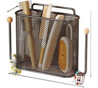 Organiseur de rangement mural en métal pour salle de bain, brosse à dents, dentifrice, peigne et petits articles de toilette, installation sans perçage (noir)