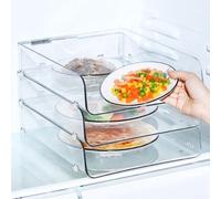 Organiseur de réfrigérateur transparent de style japonais avec compartiments empilables pour un rangement organisé et visible des aliments (blanc)