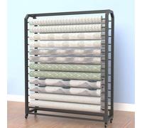 Organiseur de rouleau de tissu commercial avec tige de suspension réglable et roues pour un affichage au sol et une mobilité facile