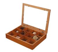 Organiseur de sachets de thé - 31,5 cm | Boîte de rangement en bois pour sachets de thé avec 12 compartiments | Organiseur en acrylique avec couvercle transparent | Support de paquets pour comptoir de