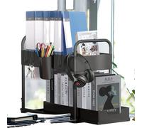Organiseur de salle de bain, 2 niveaux, 4 crochets, 1 tasse suspendue, noir