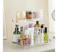 Organiseur de salle de bain à 2 niveaux de rangement : organiseur de comptoir de salle de bain en acrylique support de rangement sur pied pour cosmétiques, parfum, étagère pour salle de bain, chambre