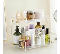 Organiseur de salle de bain à 2 niveaux de rangement : organiseur de comptoir de salle de bain en acrylique support de rangement sur pied pour cosmétiques, parfum, étagère pour salle de bain, chambre