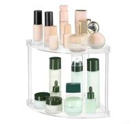 Organiseur de salle de bain d'angle transparent à 2 niveaux pour économiser de l'espace pour le rangement des articles de toilette et pour les produits de beauté dans la salle de bain, la coiffeuse ou