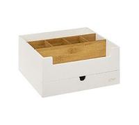 Organiseur De Salle De Bain Rangement Maquillage 1 Tiroir Et 9 Compartiments Blanc Et Bambou Blanc