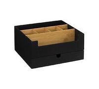 Organiseur De Salle De Bain Rangement Maquillage 1 Tiroir Et 9 Compartiments Noir Et Bambou Noir