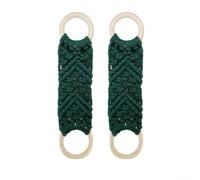 Organiseur de serviettes en fil de coton avec éléments en bois rustiques, touches faites à la main (vert foncé)