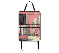 Organiseur de siège arrière de voiture - Support de tablette pour enfants - Tapis derrière le siège - Bâtiments hauts - Ciel rouge