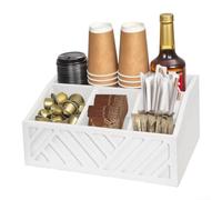 Organiseur de station de café avec 5 compartiments, support d'accessoires de bar à café en bois pour dosettes, sirops, sachets de thé, boîte de rangement pour comptoir de cuisine, bureau, noir