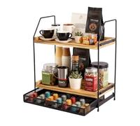 Organiseur de station de café avec support de dosettes à 2 niveaux | Support à café pour rangement de thé et café, étagère de rangement et d'organisation en bois pour cuisine, maison, bureau