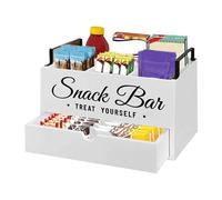 Organiseur de station de café, comptoir de café et de thé, présentoir en bois avec tiroir pour tasses, agitateurs, dosettes, sirop, thé, condiments et appartement