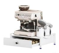 Organiseur de station de café moderne avec tiroir coulissant - Support pour machine à café et support de rangement pour capsules, construction en métal robuste, assemblage facile, blanc (L)