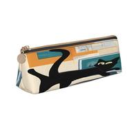Organiseur de stylos triangulaire pour l'école, le bureau, les voyages, trousse à crayons en cuir de chat moderne du milieu du siècle, sac à crayons étanche, porte-accessoires d'écriture, pochette
