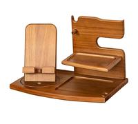 Organiseur de table de chevet en bois pour homme avec support montre - Station d'accueil multifonction pour téléphone, table chevet, plateau rangement pour téléphone, lunettes, bijoux