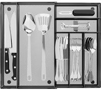 Organiseur de tiroir à couverts extensible - Plateaux à ustensiles pour tiroirs de cuisine, support réglable pour argenterie et couverts, grand organiseur de rangement en maille d'acier pour
