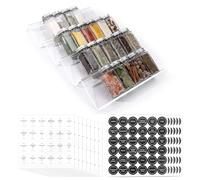 Organiseur de tiroir à épices avec 28 pots à épices, 348 étiquettes, couvercles tamisés et verseurs avec bouchons hermétiques en aluminium, 4 niveaux extensibles en acrylique transparent de 33 cm à 66