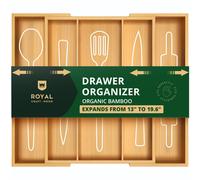 Organiseur de tiroir de cuisine en bambou de luxe ROYAL CRAFT WOOD - Organiseur d'ustensiles extensible pour tiroir - Support ustensiles et cou