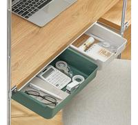 Organiseur de tiroir de rangement sous le bureau, tiroir caché autocollant, en plastique PP + PS, grande taille (33 x 23 x 8 cm) ou petite taille (20 x 23 x 18 cm) pour bureau, maison, école, vert