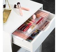 Organiseur de tiroir extensible - Plateau de rangement personnalisable pour salle de bain, chambre à coucher et bureau - Organisateurs de cosmétiques en plastique transparent avec compartiments