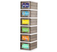 Organiseur de vêtements hebdomadaire pliable à 6 étagères pour enfants avec porte en plastique pour garçons et filles du lundi au vendredi (gris et blanc)