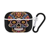 Organiseur d'écouteurs à motif tête de mort dessiné à la main - Coque de protection antichoc pour Airpods Pro 2ème génération - Avec mousqueton - Blanc