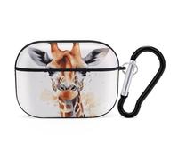 Organiseur d'écouteurs aquarelle girafe résistant aux chocs avec mousqueton et clip anti-chute pour Airpods Pro 2ème génération, noir