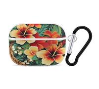 Organiseur d'écouteurs de style hawaïen imprimé résistant aux chocs avec mousqueton et clip anti-chute pour Airpods Pro 2ème génération, blanc