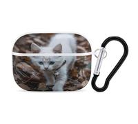 Organiseur d'écouteurs en forme de chat aux yeux bleus - Coque de protection antichoc pour Airpods Pro 2ème génération - Avec mousqueton - Blanc