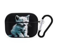 Organiseur d'écouteurs en forme de chat blanc mignon - Housse de protection antichoc pour Airpods Pro 2ème génération - Avec mousqueton - Anti-chute - Noir