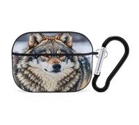 Organiseur d'écouteurs en forme de loup de style ferme d'hiver résistant aux chocs avec mousqueton et clip anti-chute pour Airpods Pro 2ème génération, noir