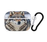 Organiseur d'écouteurs en forme de loup de style ferme d'hiver résistant aux chocs avec mousqueton et clip anti-chute pour Airpods Pro 2ème génération, blanc