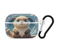 Organiseur d'écouteurs en forme de loutre mignonne de dessin animé - Coque de protection antichoc pour Airpods Pro 2ème génération - Avec mousqueton - Blanc