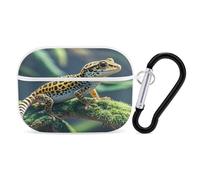 Organiseur d'écouteurs Leopard Little Gecko résistant aux chocs avec mousqueton et clip anti-chute pour Airpods Pro 2ème génération, blanc