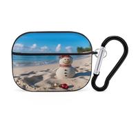Organiseur d'écouteurs Sable Bonhomme de neige sur la plage Housse de protection antichoc pour Airpods Pro avec mousqueton anti-chute pour Airpods Pro 2ème génération Noir