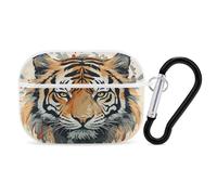 Organiseur d'écouteurs tigre dessiné à la main - Coque de protection antichoc pour Airpods Pro 2ème génération - Avec mousqueton - Blanc
